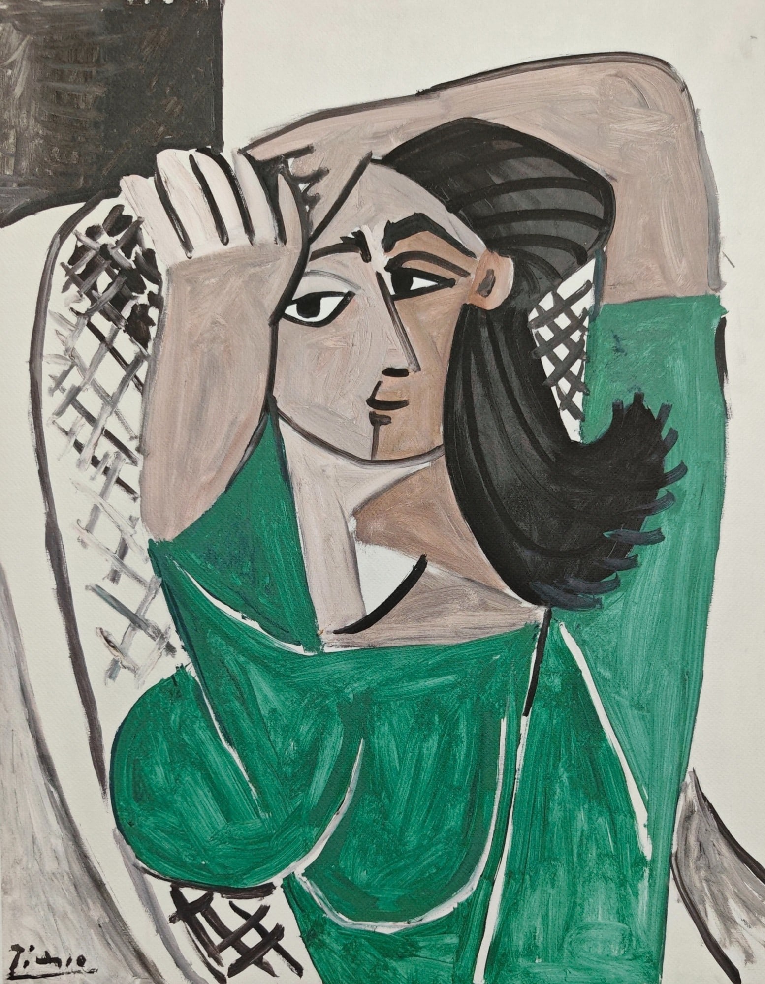 Pablo Picasso, "Woman with Hairnet", 1949: Pablo Picasso (1881-1973), "Woman with Hairnet", 1949, offset lithograph, 50 × 70 cm. Signed in the plate and numbered /200 by hand in pencil on the recto; the sheet bears the Musée Picasso blindsta