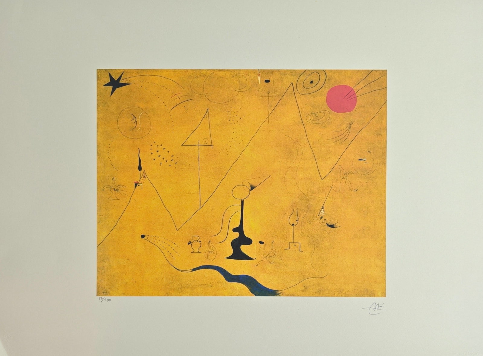 Joan Miró, "The Hermitage", 1924: Joan Miró (1893-1983), "The Hermitage", 1924, 76 × 56 cm, offset lithograph on Arches, printed later. The work is signed in the plate on the recto, numbered /150 in pencil on the recto, and bears th