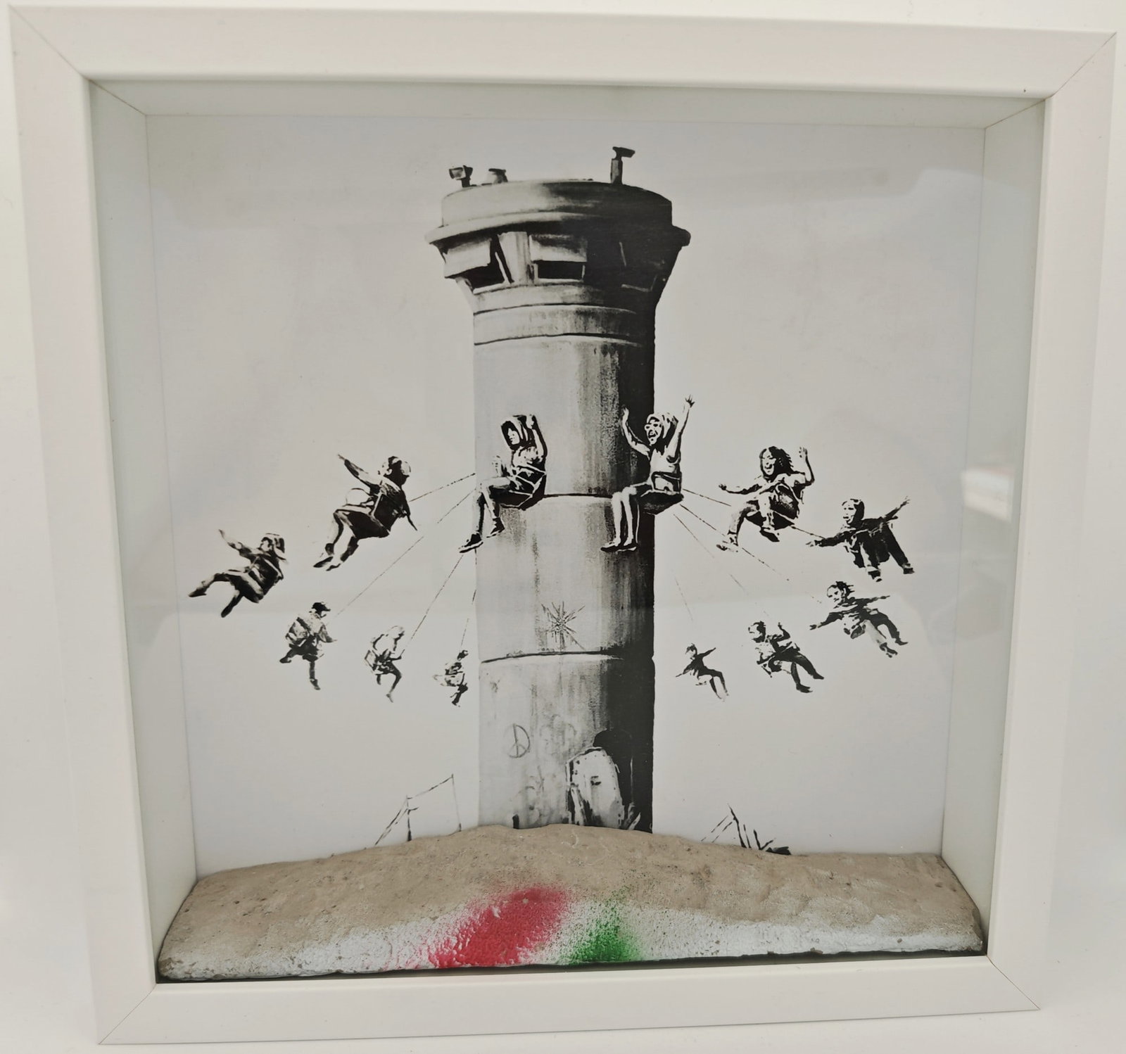 Banksy, "Walled Off Hotel Box Set": Banksy (1973-), "Walled Off Hotel Box Set", 2010s, 25 × 25 cm, archival giclée with hand-embellished concrete bottom. Dated, titled, and stamped. Framed.