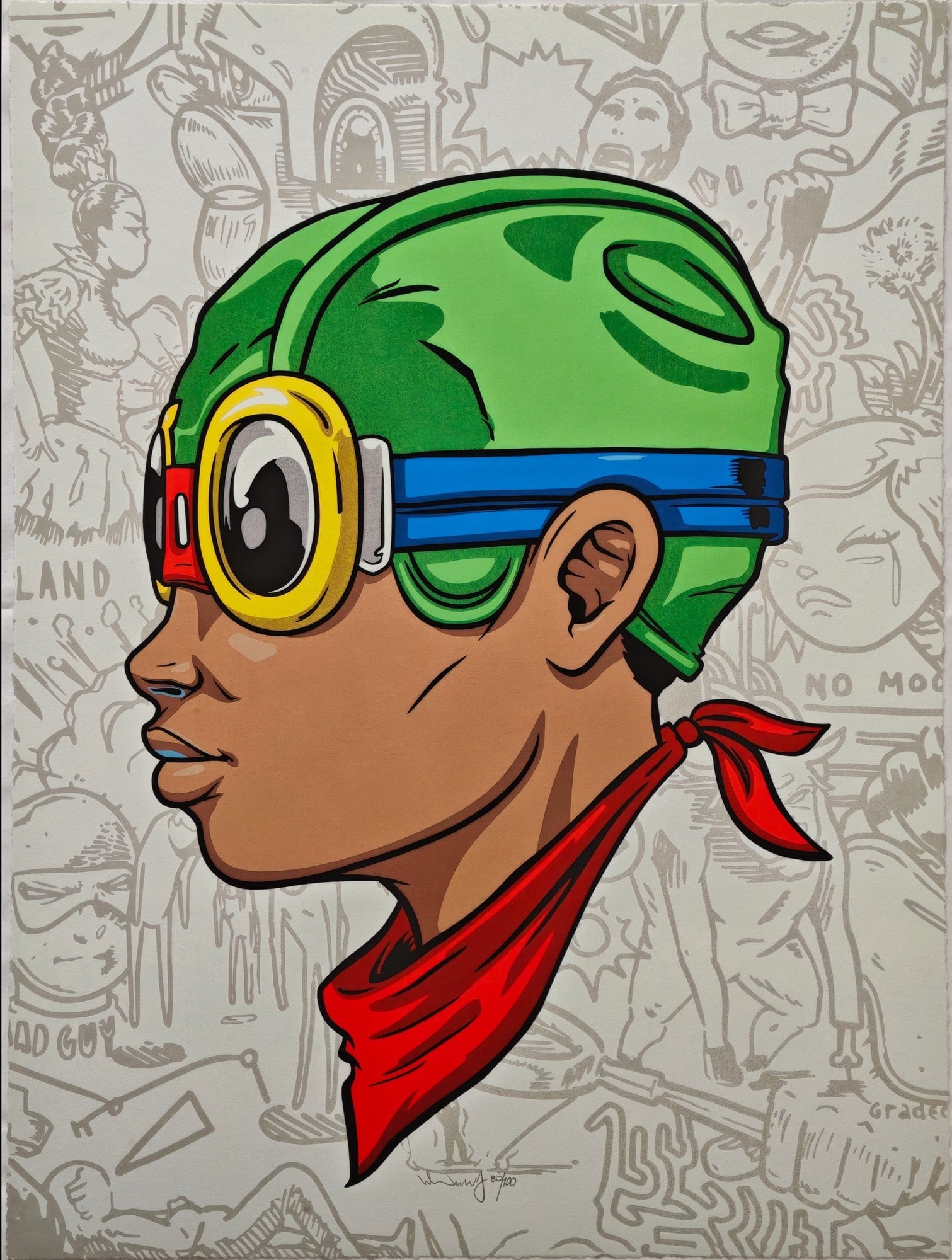 Hebru Brantley, "Beyond Kirby", 2016: Hebru Brantley (1981-), "Beyond Kirby", 2016, 45.7 × 60.6 cm, screenprint. Signed and numbered /100 in pencil by the artist on the recto.