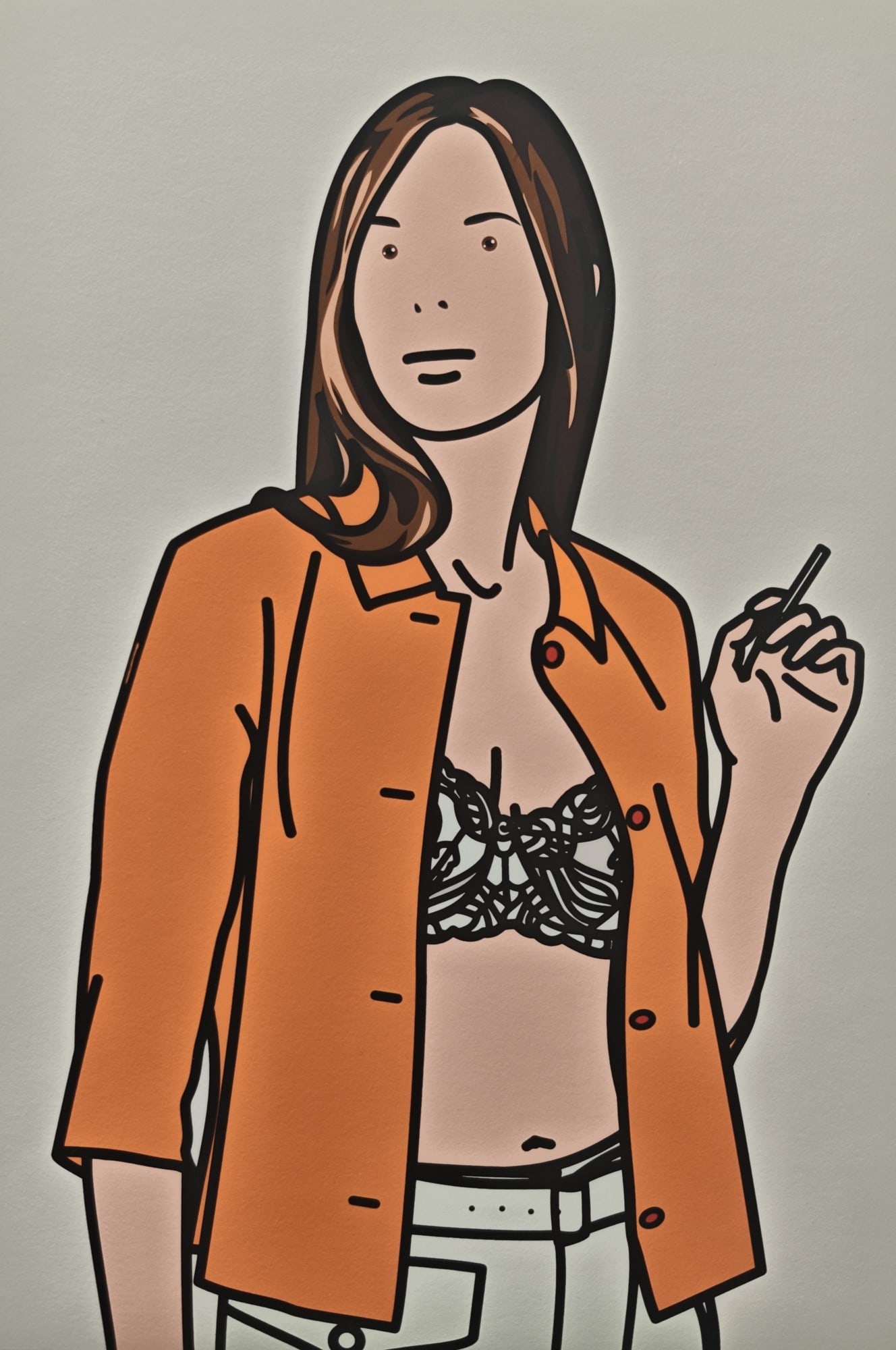 Julian Opie, "Ruth Smoking I", 2005: Julian Opie (1958-), "Ruth Smoking I", 2005, 24.8 × 36.4 cm, offset lithograph. Signed in pencil by the artist on the verso and numbered /150 in pencil on the recto.