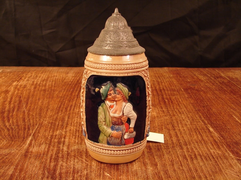 German Beer Stein: German Beer Stein with pewter top. Age unknown.