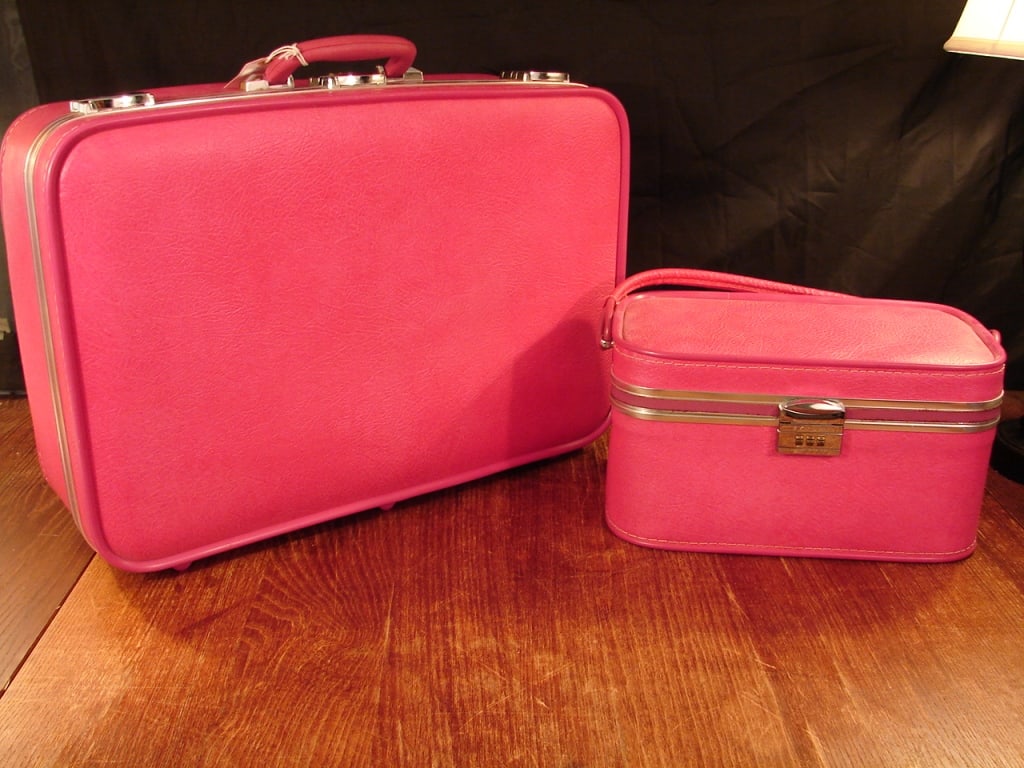Set of vintage Skyway designer pink luggage set: Set of vintage 1960's-1970's Skyway art deco pink luggage set. Code and locks work. New with all accessories. We will ship this in house but please be mindful of shipping costs.