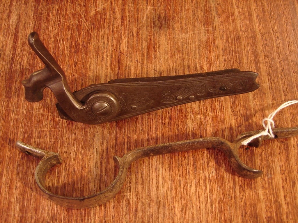 Joseph Golcher percussion parts lock: Joseph Golcher percussion parts lock and trigger guard. Lock engraved. Golcher was noted fine gun builder in the 18th and 19th century.