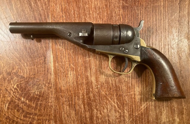Colt 1862 conversion Police pocket pistol: An excellent Colt 1862 Police pocket conversion. Early Colt conversion. Very fine gun. Strong cylinder scene and markings throughout. Classified as an antique due to manufacture date.