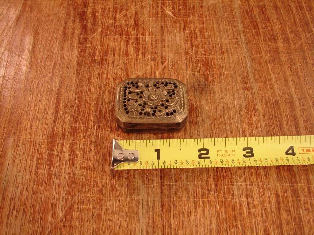 Antique copper or tin hinged pill jar: Antique copper or tin hinged pill jar. Old. Very nice display.