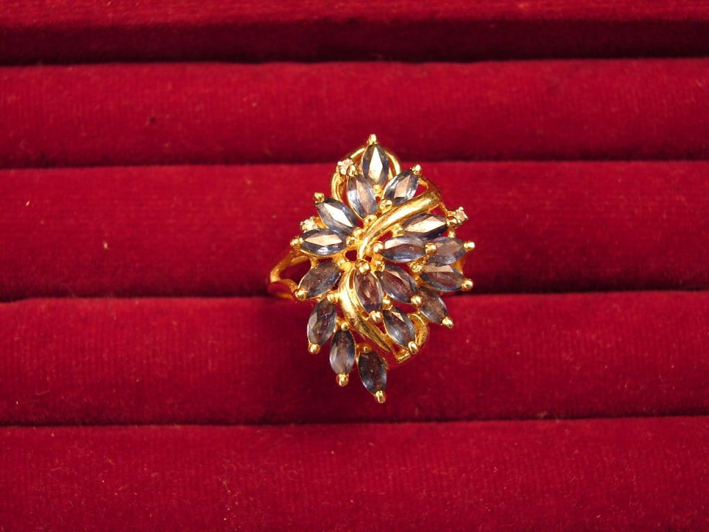 Ladies 14 karat gold, diamond & sapphire ring (1 of 7)