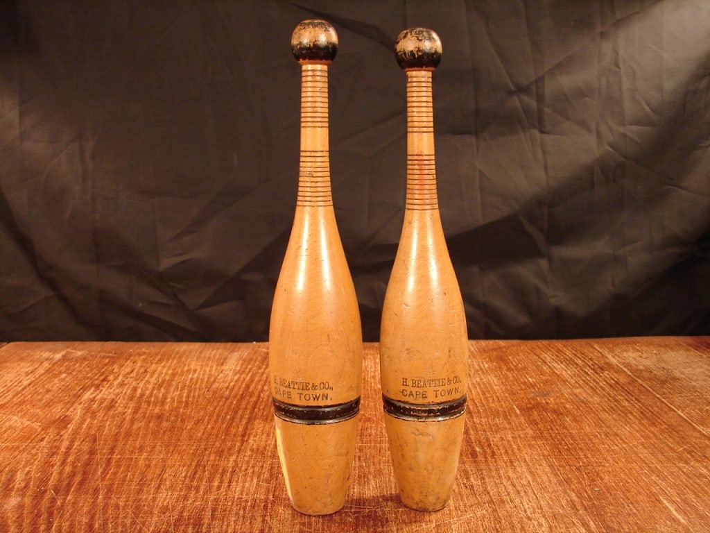 H. Beattie Co. Cape Town Indian Exercise Clubs: Lot of 2 Antique Vintage H. Beattie Co. Cape Town Indian Exercise Clubs - ½ Lbs. each, each 13 Inches, wooden pair.