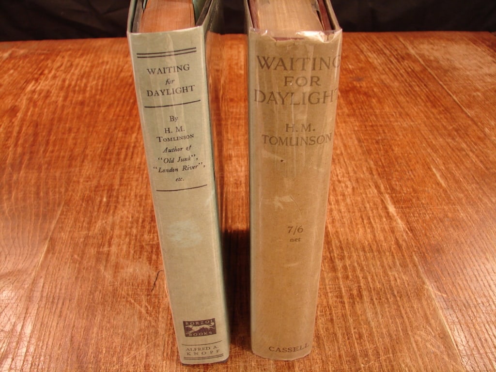 Lot of two H. M Tomilson books First edition: Lot of two H. M Tomilson books. Waiting for Daylight. 1) First edition 2) First printing numbered 1843 of 2100 copies. Alfred A. Knopf publisher. A view of the Great War. Great collector versions.