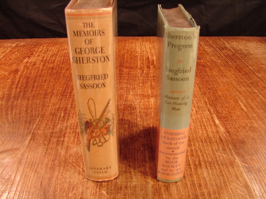 Lot of two Siegfried Sasoon books: Lot of two Siegfried Sasoon books. 1) Sherstons Progress 1936. Sherston's Progress is a fictionalized autobiography by Siegfried Sassoon, published by Faber and Faber, which concludes his acclaimed