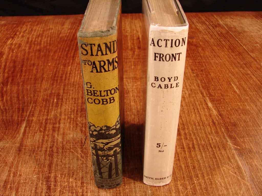 Lot of 2 World War One novels: Lot of 2 WWI novels. 1) Action Front by Boyd Cable. First edition, London 1916. This classic collection of World War I military fiction and front line correspondence was released simultaneously by a