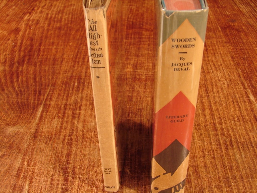 Lot of 2 World War One novels: 1) The All Highest Goes to Jerusalem - A diary of the German Emperors' Journey to the Holy Land. George Doran Company 1918. 2) Wooden Sword by Jacques Deval, Viking 1930. a humorous World War I novel 