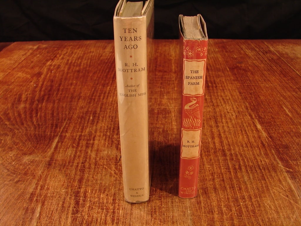 Lot of 2 R.H Mottram novels: Lot of 2 R.H Mottram novels. 1)Ten Years Ago Armistice & Other Memories by R.H Mottram. First edition, Chatto and Windus, first UK impression 1928. It serves as a companion piece or "pendant" to his h