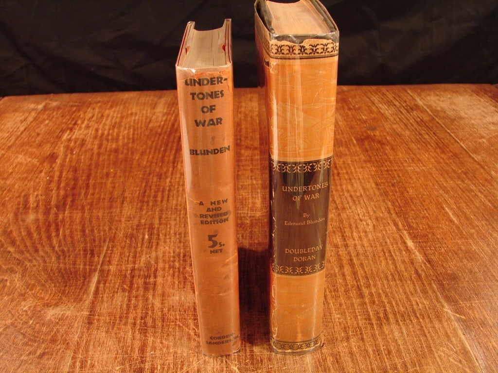 Lot of 2 Edmund Blunden novels.: Lot of 2 Edmund Blunden novels. 1) Undertones of War. Cobden Sanderson 1935 4th impression. A landmark 1928 autobiographical memoir and poetry collection written by the English poet Edmund Blunden, do