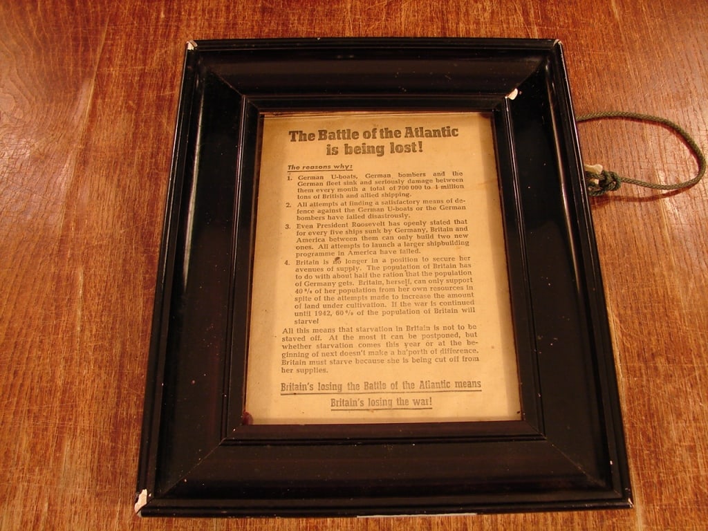 Framed Newspaper article Battle of the Atlantic: Framed Newspaper article about the Battle of the Atlantic being lost. Backing is a bit loose.