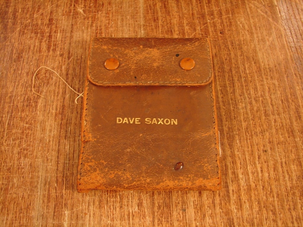 Named WWII leather survival/tool kit: Named WWII leather survival/tool kit. Missing a few tools.