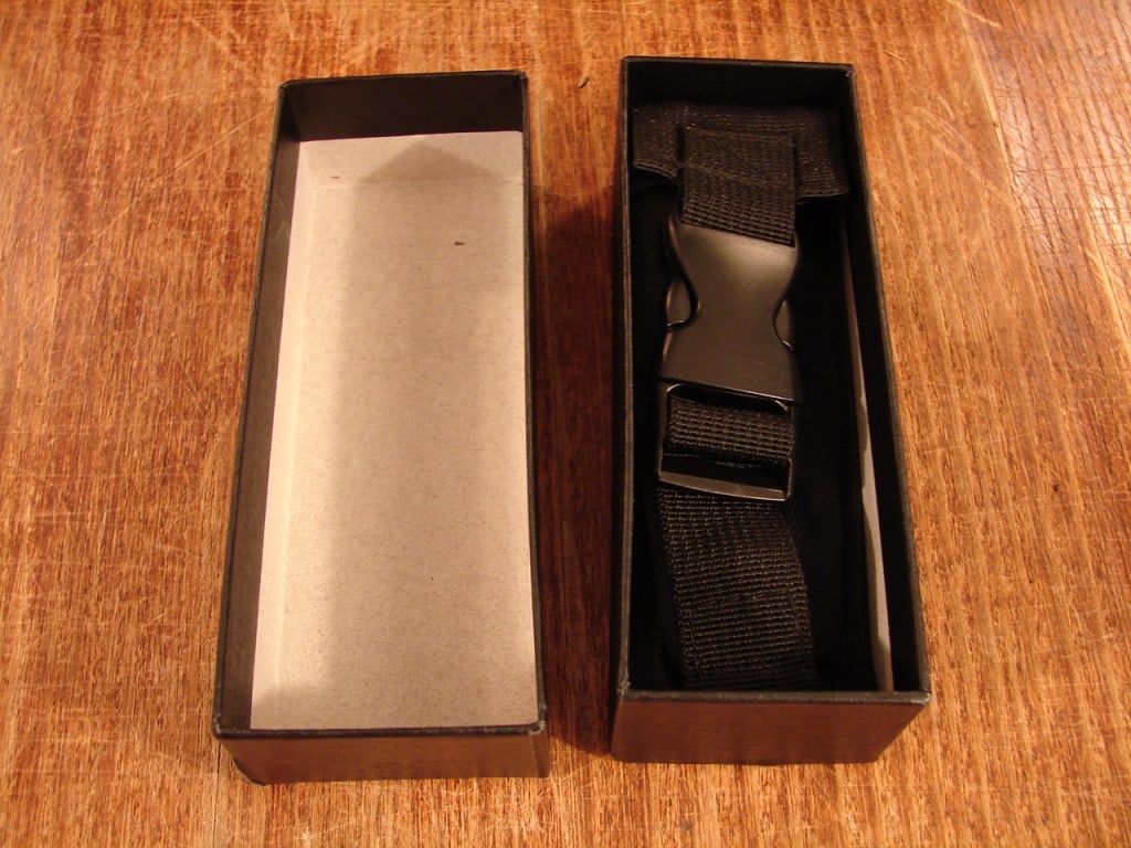 Modern black Velcro knife belt case in box: Modern black Velcro knife belt case in box