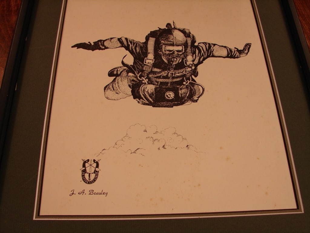 !6"x14" framed high altitude jump soldier. - 3