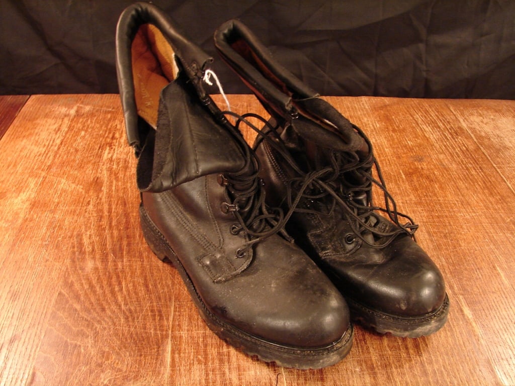 Set of black military combat boots.: Set of black military combat boots. Worn but near new condition. Size 8W.