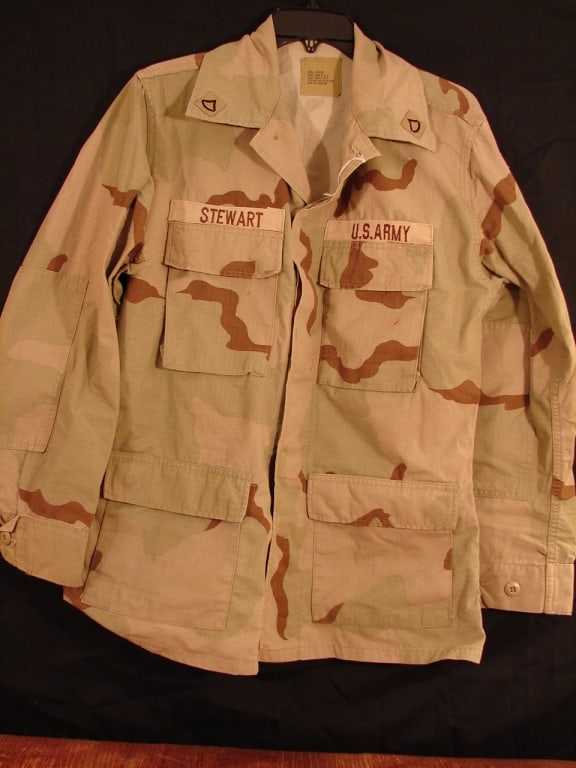 US Army Desert Storm pattern camouflage jacket: A named US Army Desert Storm pattern camouflage jacket. Size Small-regular.