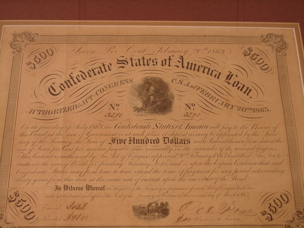 Confederate States 1863 War Bond with 4 coupons - 2