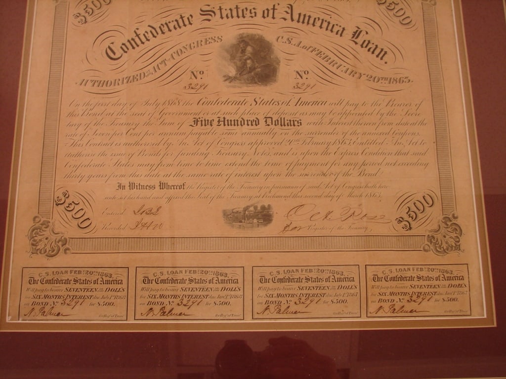 Confederate States 1863 War Bond with 4 coupons - 3