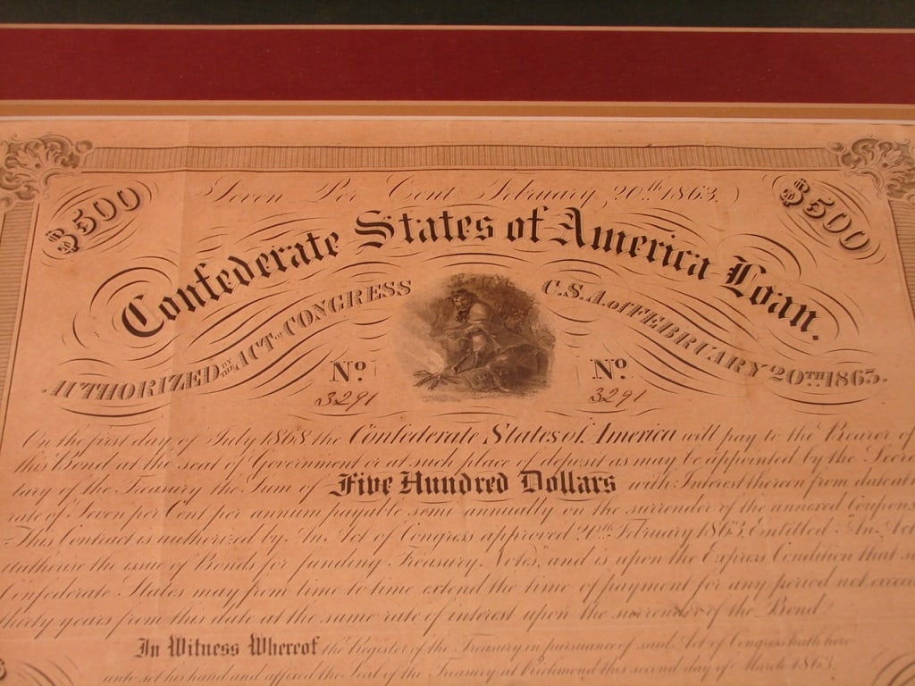 Confederate States 1863 War Bond with 4 coupons - 4