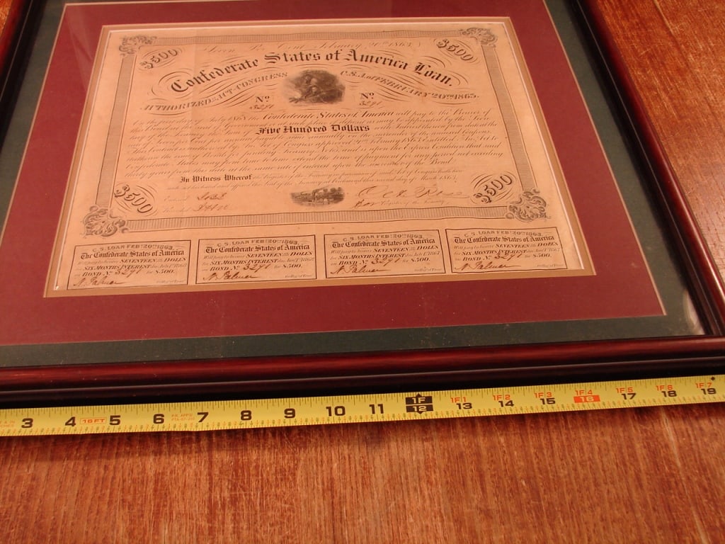 Confederate States 1863 War Bond with 4 coupons - 7