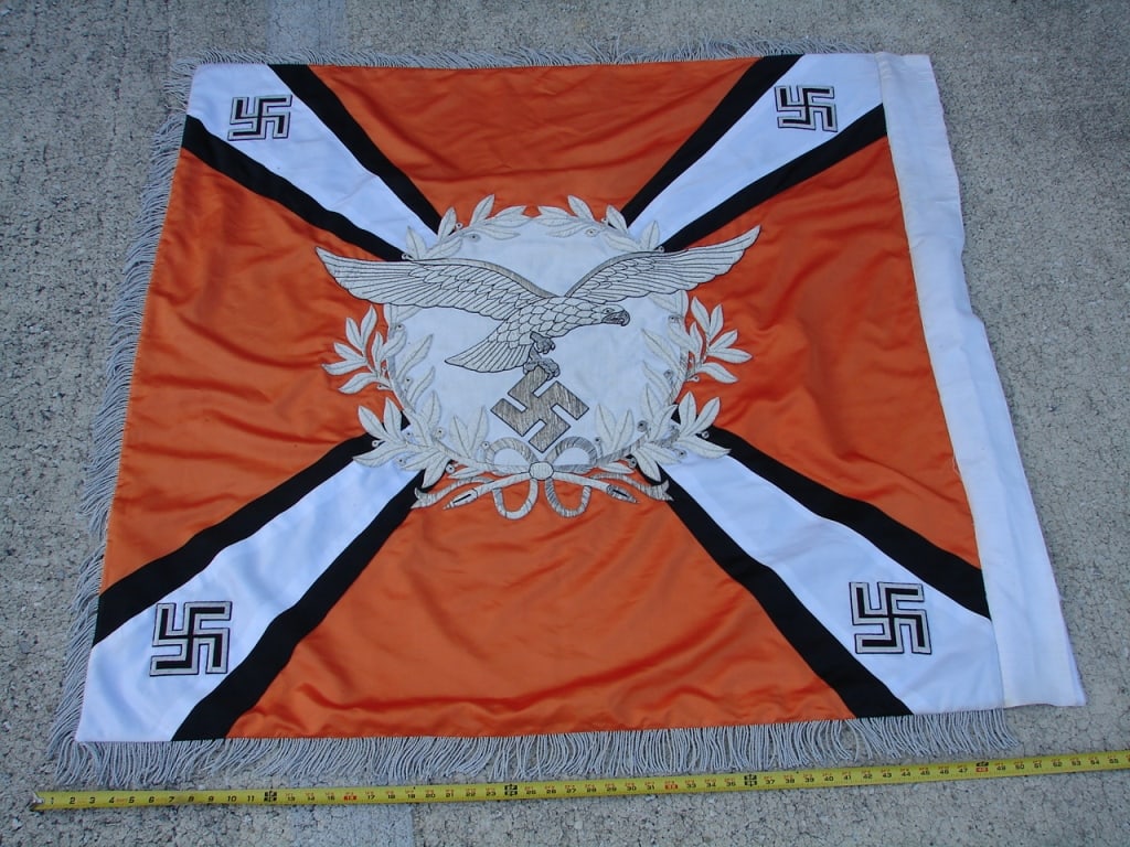 Super Rare WWII German Luftwaffe Standardte banner: Super Rare WWII German Luftwaffe Standardte banner. These are German Luftwaffe Regimental banners used for parades or presentations. Originated in 1934 era. Based on color this would be Communication