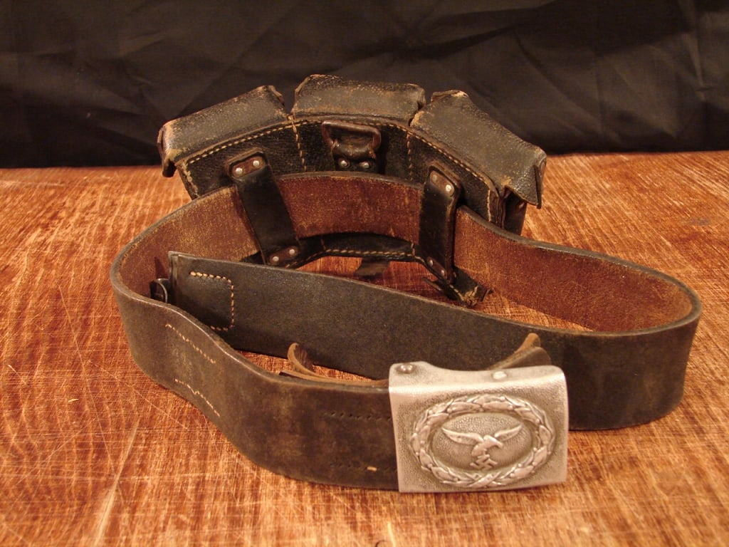 WWII Luftwaffe belt buckle, belt and ammo pouch (1 of 7)