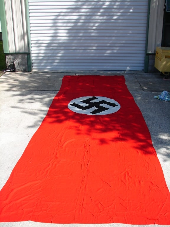 WWII German Stadium banner: WWII German Stadium banner. Very large vertical double sided banner used for large stadium events. Measures 228 X 72. Great veteran bring back.