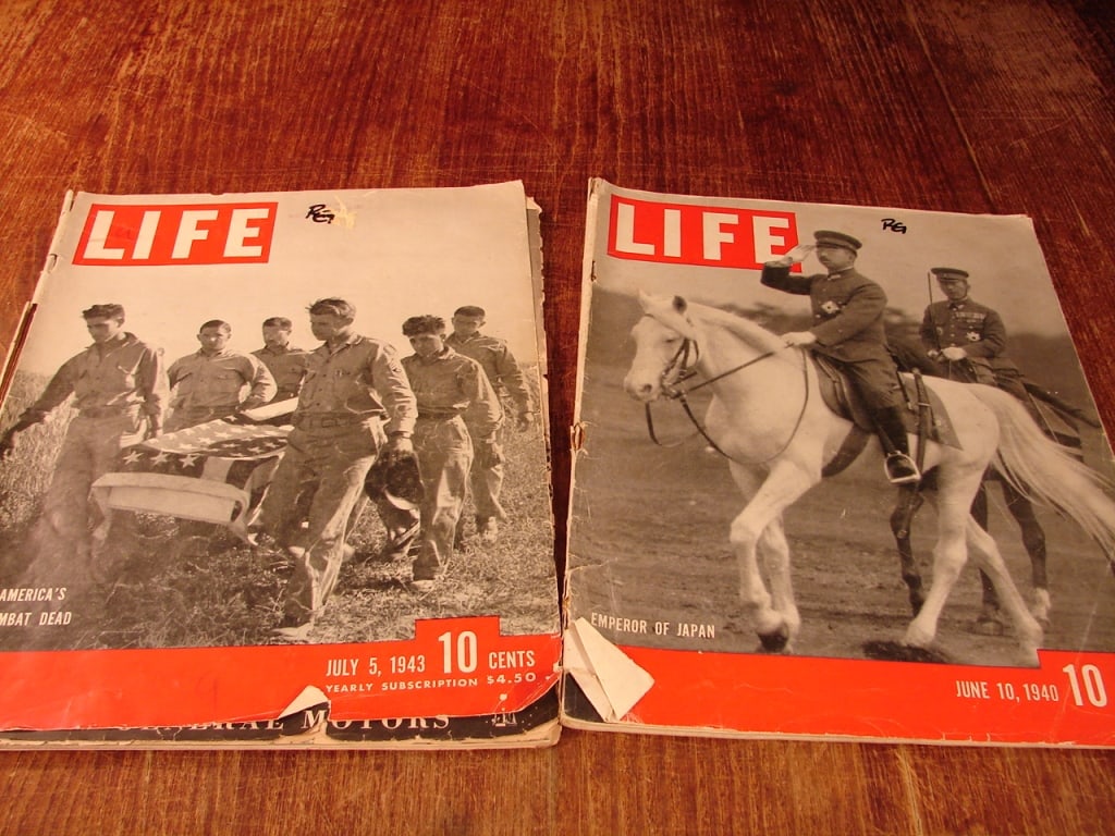 Lot of 2 WWII era LIFE Magazines, 1940 and 1943: Lot of 2 LIFE Magazines. June 10,1940 and July 5,1943. From a veterans estate. Both show much wear and rough condition.