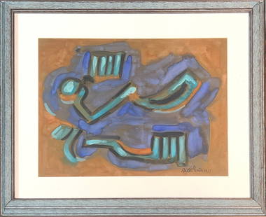 Betty Bierne Pierson Parsons, Gouache on Board, American Painter (1900 - 1982): Born: 1900 - New York City. Died: 1982 - New York City. Known for: Modernist views-non ob images, sculpture. Better known as an art dealer than an artist, she had a self-named gallery that
