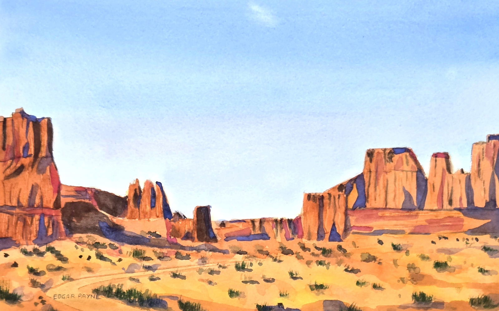 Edgar Alwin Payne, Watercolor on Paper, American Painter (1883 - 1947): Born: 1883 - Washburn, Missouri. Died: 1947 - Hollywood, California. Known for: Western landscape and waterscape painting. Edgar Payne was born in 1883 in Missouri. He was largely self-taught and earn