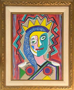 Pablo Picasso, Mix-Media/Oil on Artist Card Board, Spanish Painter (1881 - 1973): Born: 1881 - Malaga, Spain. Died: 1973 - Mougins, France. Known for: Cubist painting and printmaking. A painter and printmaker who revolutionized western art, Pablo Picasso was born in Spain and lived