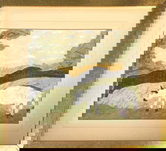 Milton Avery, Watercolor/Acrylic/Mix-Media on Paper, American Painter(1885 - 1965): Born: 1885 - Altmar, New York. Died: 1965 - New York City. Known for: Abstract sea-landscape and nude figure painting. Known as a colorist focused on serene mood, harmony, and rounded shapes, Milton