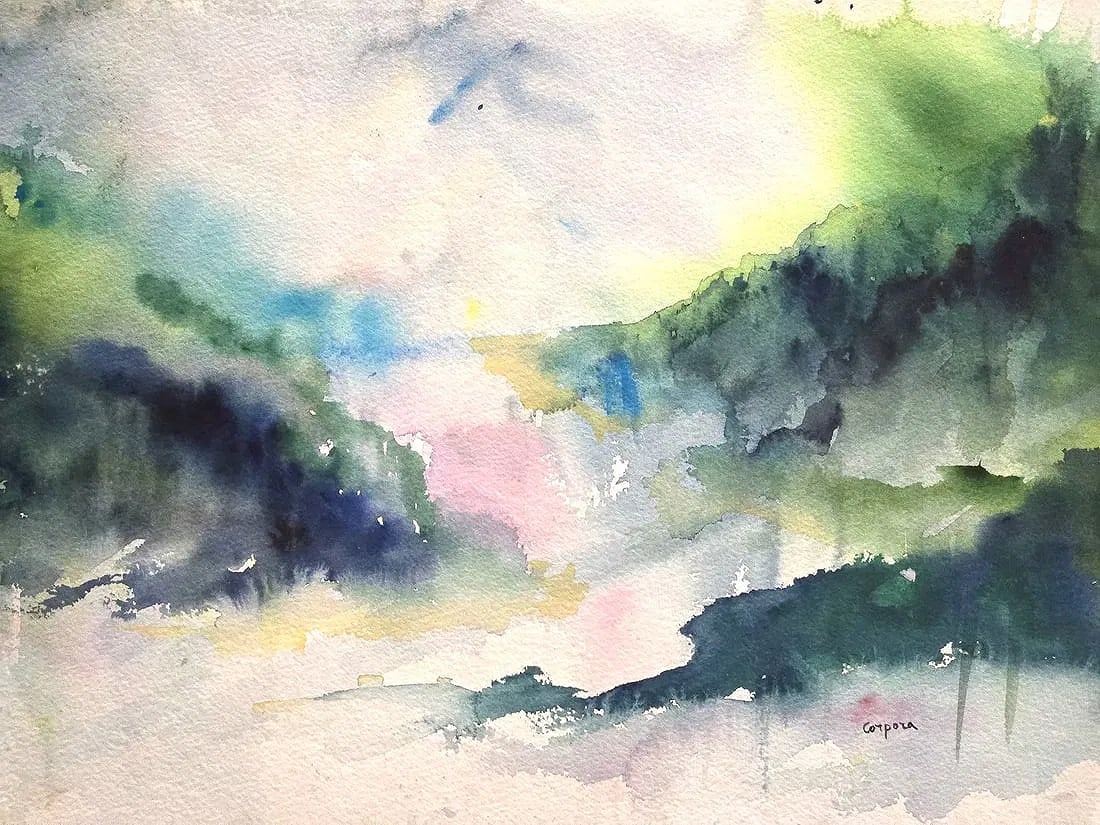 Antonio Corpora, Watercolor on Paper, Italian (1909 - 2004): Born: 1909 - Tunis, Italy. Died: 2004 - Rome, Italy. Known for: Non objective and abstract painting, stage design. Antonio Corpora was born in Tunis on 15 August 1909. There he attended an art academy