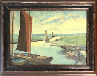 Carl Vinnen, Oil on Wood Board, German (1863 - 1922): Born: 1863 - Bremen, Germany. Died: 1922 - Munich, Germany. Known for: Landscape, figure in landscape and marine painting. Impressionist landscape painted with a soft, pasty touch by Vinnens, who is a
