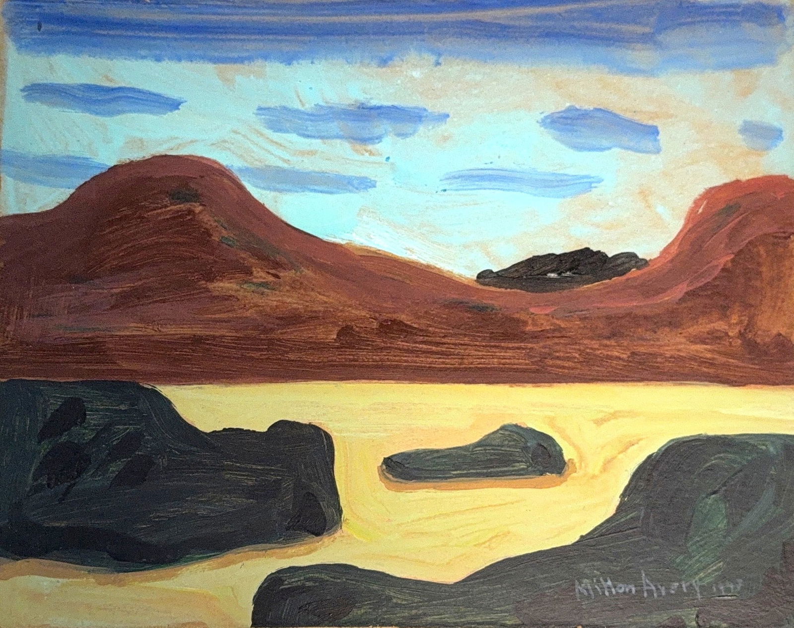 Milton Avery, Oil on Hard Board, American (1885 - 1965): Born: 1885 - Altmar, New York. Died: 1965 - New York City. Known for: Abstract sea-landscape and nude figure painting. Known as a colorist focused on serene mood, harmony, and rounded shapes, Milton A