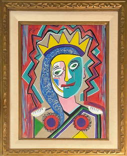 Pablo Picasso, Mix-Media/Oil on Artist Card Board, Spanish (1881 - 1973): Born: 1881 - Malaga, Spain. Died: 1973 - Mougins, France. Known for: Cubist painting and printmaking. A painter and printmaker who revolutionized western art, Pablo Picasso was born in Spain and