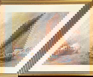 William Stanley Haseltine, Watercolor on Paper, American (1835 - 1900): Born: 1835 - Philadelphia, Pennsylvania. Died: 1900 - Rome, Italy. Known for: Exotic landscape and coastal view painting. Name variants: William Stanley Hazeltine. Born in Philadelphia to painter, Eli