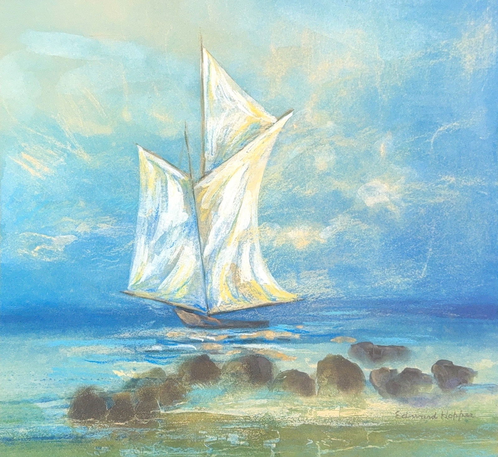 Edward Hopper, Mix-Media/Pastel on Paper, American (1882 - 1967): Born: 1882 - Nyack, New York. Died: 1967 - New York City. Known for: Town-landscape, genre and figure painting. Born and raised in Nyack, New York, Edward Hopper became one of the best-known painters