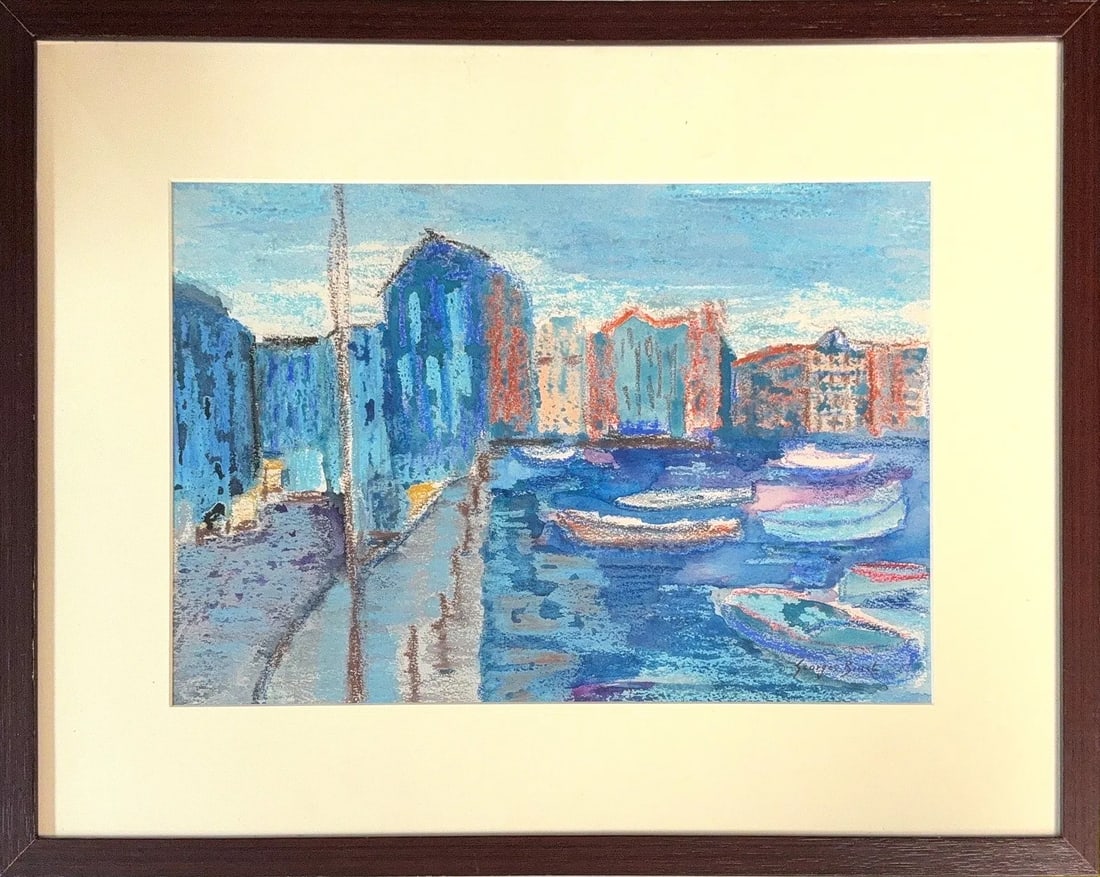 George Jules Ernest Binet, Watercolor/Pastel/Mix-Media on Paper, French (1865 - 1949): KEYWORDS: Marina, Buildings, Dock, Abstract, City, Ocean, Street. Born: 1865 - Havre, France. Died: 1949. Known for: Still life painting. Name variants: Georges Binet. George Binet (1865-1949)Georges