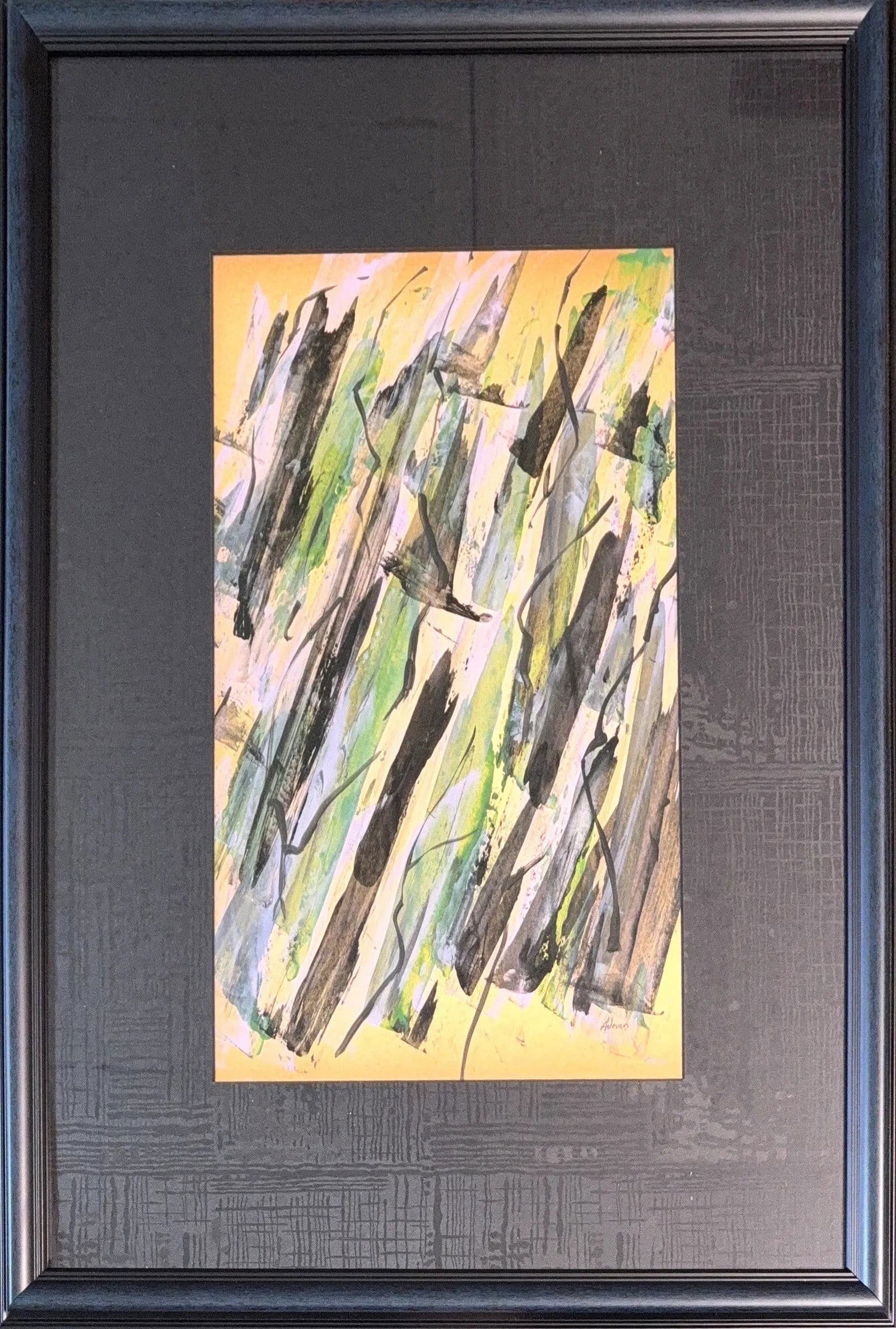 Etel Adnan, Watercolor/Mix-Media on Paper, French (1925 - 2021): KEYWORDS: Fresh Custom Frame, Abstract, Stormy, Dark, Lines, Lavender, Geometric. Born: 1925 - Beirut, Lebanon. Died: 2021. Known for: Geometric and other abstract painting, watercolor and oil. Curren