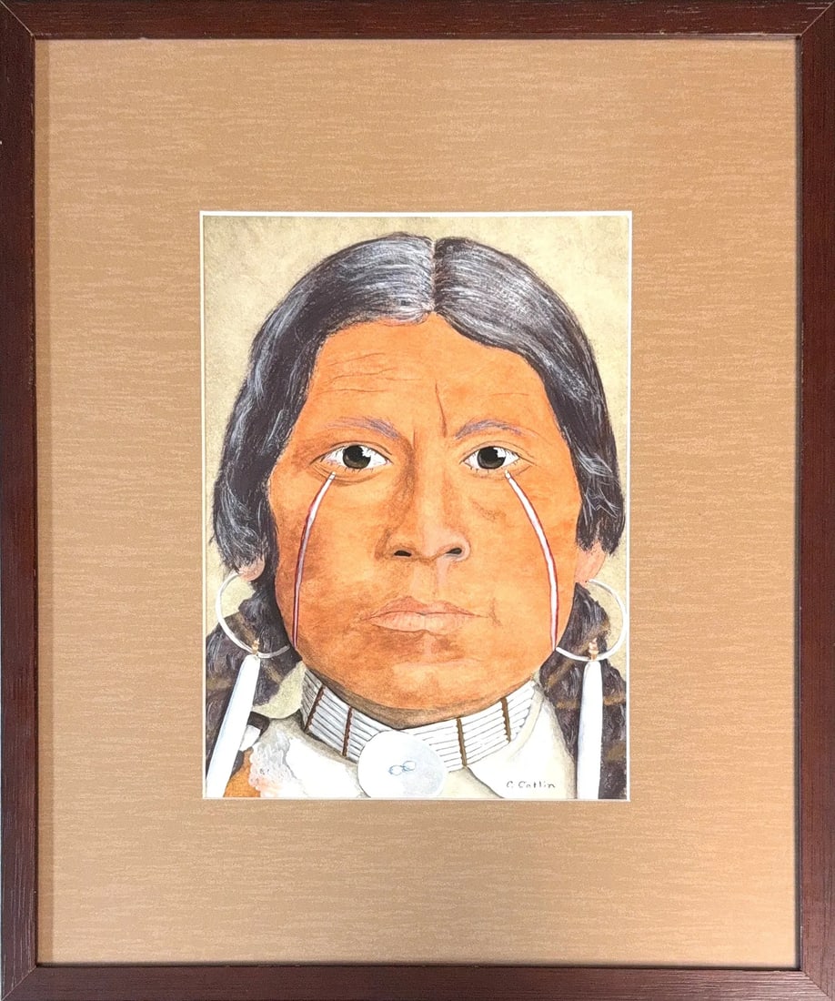 George Catlin, Oil on Card Board, American (1796 - 1872): KEYWORDS: Portrait, Native American, Long-Black-Hair, Woman. Born: 1796 - Wilkes Barre, Pennsylvania. Died: 1872 - Jersey City, New Jersey. Known for: Indian genre-figure and portrait painting. When C