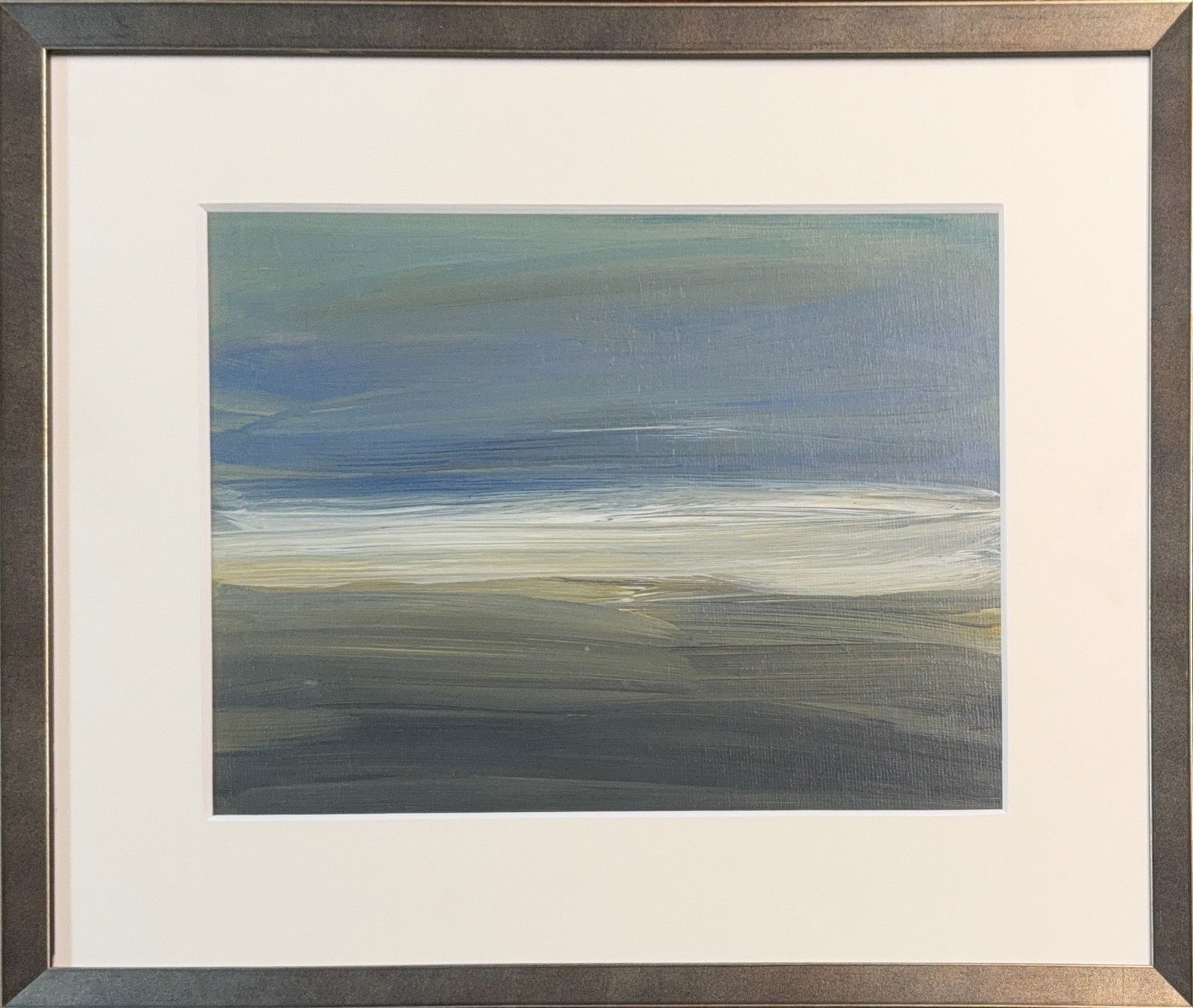 Edward Clark, Acrylic on Canvas, American (1926 - 2019): KEYWORDS: Abstract, Horizon, Dark, Horizon, Green, Grays, Serene, Tranquil, Calm. Born: 1926 - Storyville, Louisiana. Died: 2019 - Detroit, Michigan. Known for: Shaped canvas, abstract stain painting,