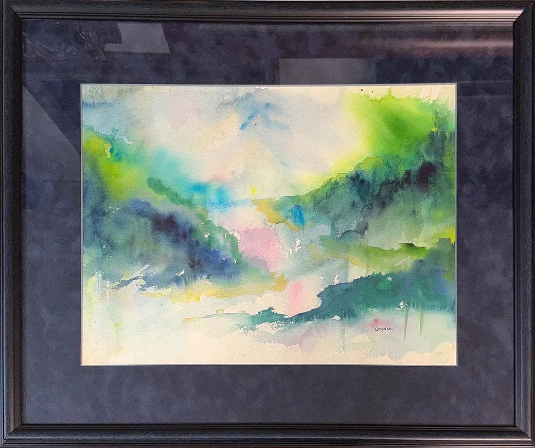 Antonio Corpora, Watercolor on Paper, Italian (1909 - 2004): KEYWORDS: Abstract, Expressive, Atmospheric, Soft Edges, Blended, Mountains. Born: 1909 - Tunis, Italy. Died: 2004 - Rome, Italy. Known for: Non objective and abstract painting, stage design. Antonio