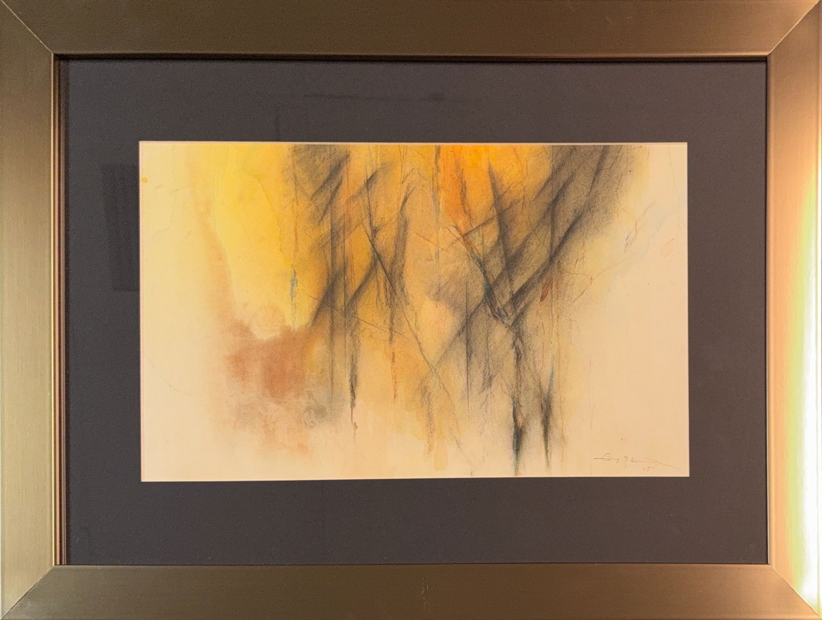 Fernando Zobel, Watercolor/Mix-Media on Paper, Filipino (1924 - 1984): KEYWORDS: Abstract, Vertical, Lines, Warm, Washed, Background, Energetic, Movement, Density. Born: 1924 - Manilla, Philippines. Died: 1984 - Rome, Italy. Known for: Abstract and realist painting. Name