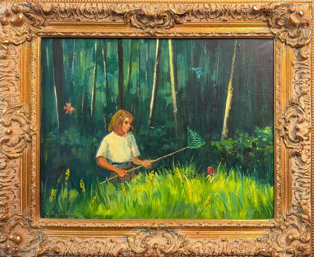 Andre Chochon, Oil on Canvas, French (1910 - 2005) "La chasse aux papillons" (1 of 6)