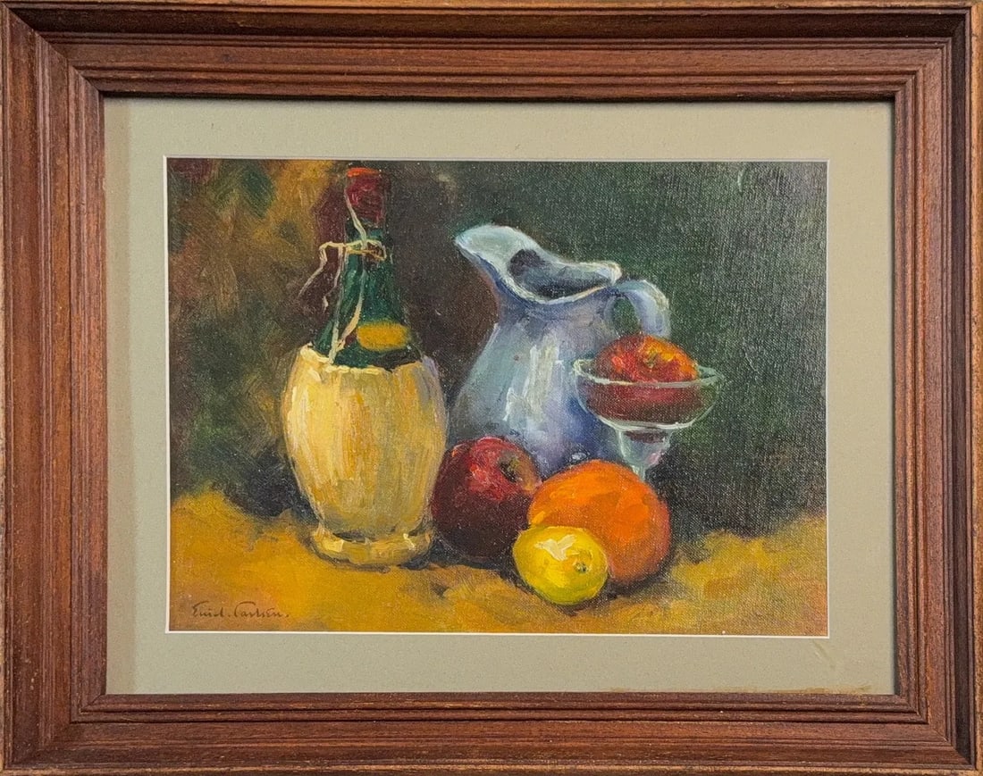 Emil (Soren Emil) Carlsen, Oil on Canvas, Danish (1853 - 1932): KEYWORDS: Still Life, Fruit, Pitcher, Classic Still Life, Arrangement, Yellow Surface. Born: 1853 - Copenhagen, Denmark. Died: 1932 - New York City. Known for: Still life, sea-landscape and figure pai